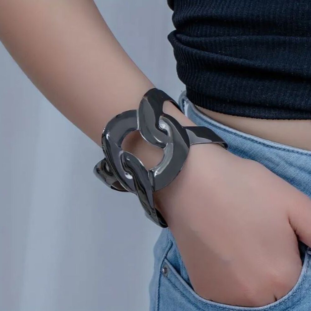 NEW London Shiny Gunmetal Chunky Wide Cuff Bracelet
